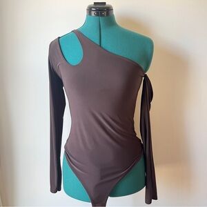 PrettyLittleThing Chocolate One-Shoulder Bodysuit